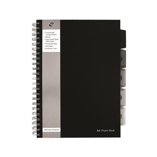 Špirálový zošit, A4, linajkový, 125 strán, PUKKA PAD "Black project book", čierna