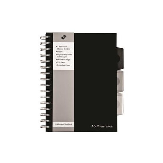 Špirálový zošit, A5, linajkový, 125 strán, PUKKA PAD "Black project book", čierna
