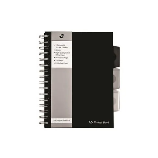 Špirálový zošit, A5, linajkový, 125 strán, PUKKA PAD "Black project book", čierna