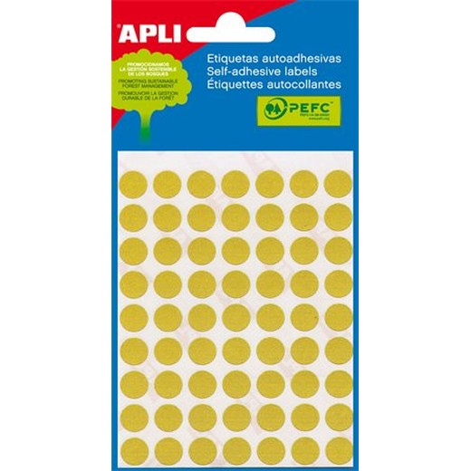Etikety, okrúhle, priemer: 13 mm, ručne popisovateľné, farebné, APLI, žlté, 175 etikiet/bal