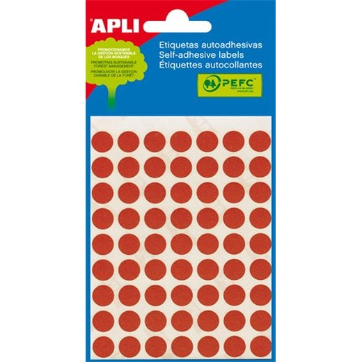 Etikety, okrúhle, priemer: 10 mm, ručne popisovateľné, farebné, APLI, červené, 315 etikiet/bal