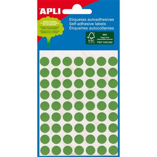 Etikety, 8 mm okrúhle, ručne popisovateľné, farebné, APLI, zelené, 288 etikiet/bal