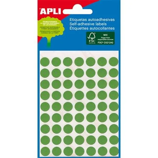 Etikety, 8 mm okrúhle, ručne popisovateľné, farebné, APLI, zelené, 288 etikiet/bal