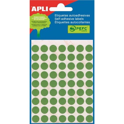 Etikety, okrúhle, priemer: 10 mm, ručne popisovateľné, farebné, APLI, zelené, 315 etikiet/bal