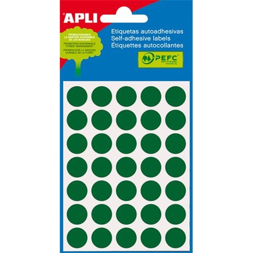 Etikety, okrúhle, priemer: 13 mm, ručne popisovateľné, farebné, APLI, zelené, 175 etikiet/bal