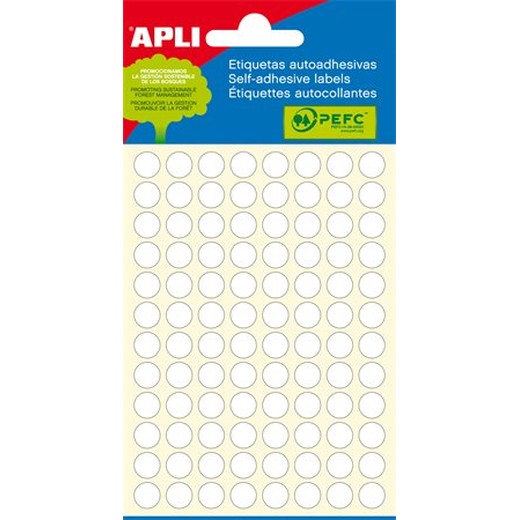 Etikety, 8 mm okrúhle, ručne popisovateľné, biele, APLI, 480 etikiet/bal
