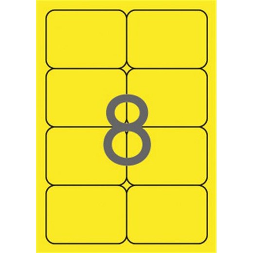 Etikety, 99,1x67,7 mm, farebné, zaoblené rohy, APLI, neónové žlté, 160 etikiet/bal