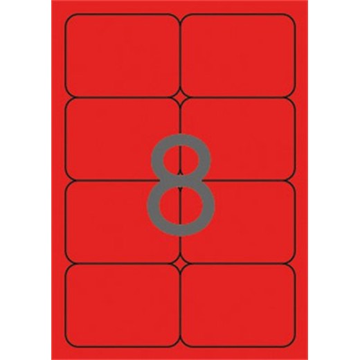 Etikety, 99,1x67,7 mm, farebné, zaoblené rohy, APLI, neónové červené, 160 etikiet/bal