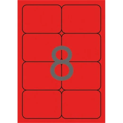 Etikety, 99,1x67,7 mm, farebné, zaoblené rohy, APLI, neónové červené, 160 etikiet/bal