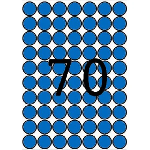 Etikety, okrúhle, priemer: 19 mm, farebné, na liste formátu A5, APLI, modré, 560 etikiet/bal