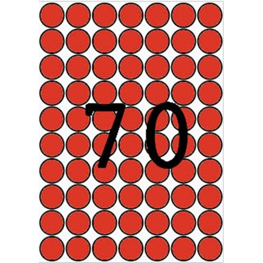 Etikety, okrúhle, priemer: 19 mm, farebné, na liste formátu A5, APLI, červené, 560 etikiet/bal