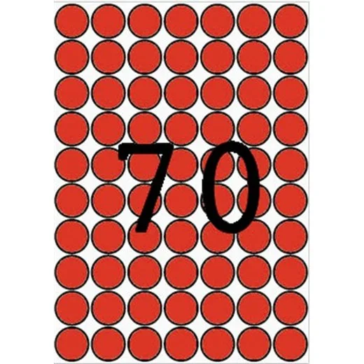 Etikety, okrúhle, priemer: 19 mm, farebné, na liste formátu A5, APLI, červené, 560 etikiet/bal