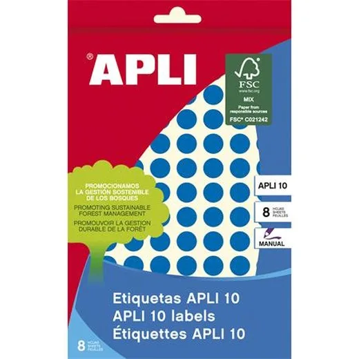 Etikety, okrúhle, priemer: 10 mm, ručne popisovateľné, farebné, APLI, modré, 1008 etikiet/bal