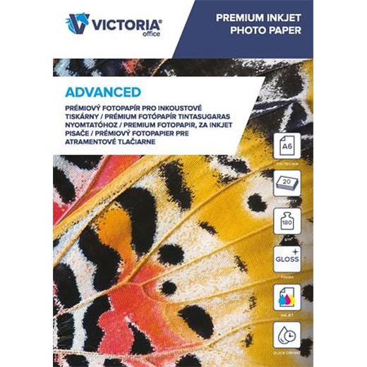 Fotopapier, pre atramentovú tlač, A6, 180 g, lesklý, VICTORIA PAPER "Advanced"