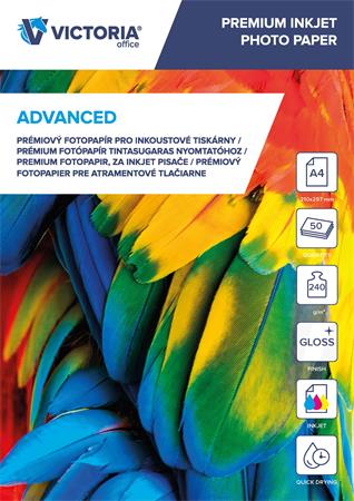 Fotopapier, pre atramentovú tlač, A4, 240 g, lesklý, VICTORIA PAPER "Advanced"