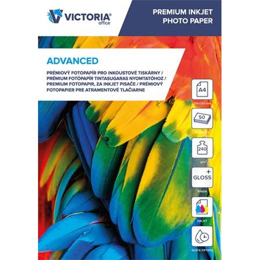 Fotopapier, pre atramentovú tlač, A4, 240 g, lesklý, VICTORIA PAPER "Advanced"