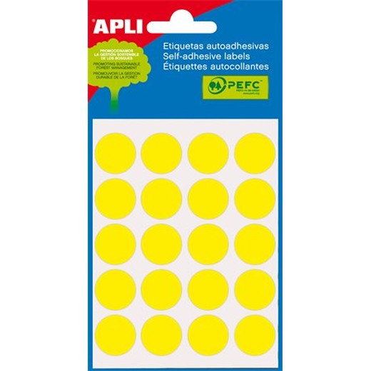 Etikety, 19 mm okrúhle, ručne popisovateľné, farebné, APLI , žlté, 100 etikiet/bal