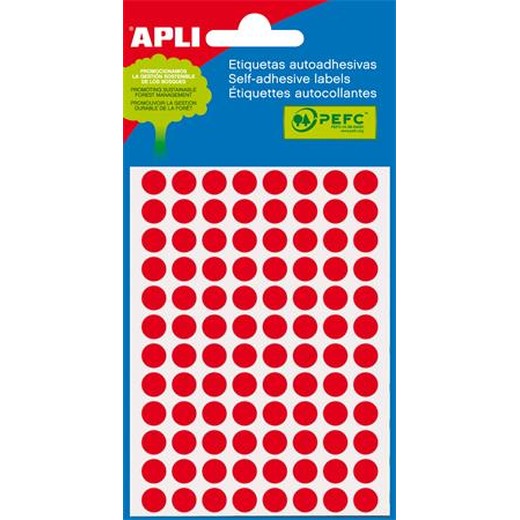 Etikety, 8 mm okrúhle, ručne popisovateľné, farebné, APLI, neónovo červené, 288 etikiet/bal