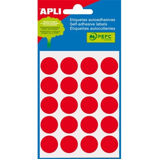 Etikety, 19 mm okrúhle, ručne popisovateľné, farebné, APLI, červené, 100 etikiet/bal