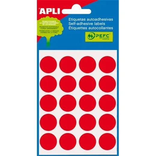 Etikety, 19 mm okrúhle, ručne popisovateľné, farebné, APLI, červené, 100 etikiet/bal