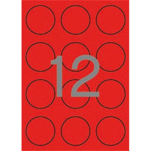Etikety, 6okrúhle, priemer: 60 mm, farebné, APLI, neónové červené, 240 etikiet/bal