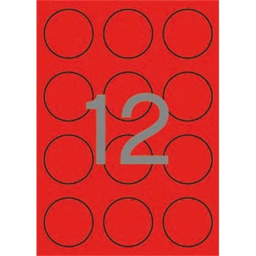 Etikety, 6okrúhle, priemer: 60 mm, farebné, APLI, neónové červené, 240 etikiet/bal
