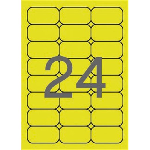 Etikety, 64x33,9 mm, farebné, zaoblené rohy, APLI, neónové žlté, 480 etikiet/bal