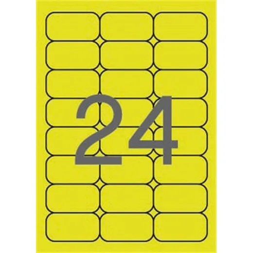 Etikety, 64x33,9 mm, farebné, zaoblené rohy, APLI, neónové žlté, 480 etikiet/bal