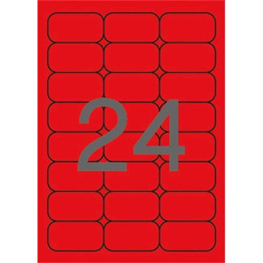 Etikety, 64x33,9 mm, farebné, zaoblené rohy, APLI, neónové červené, 480 etikiet/bal