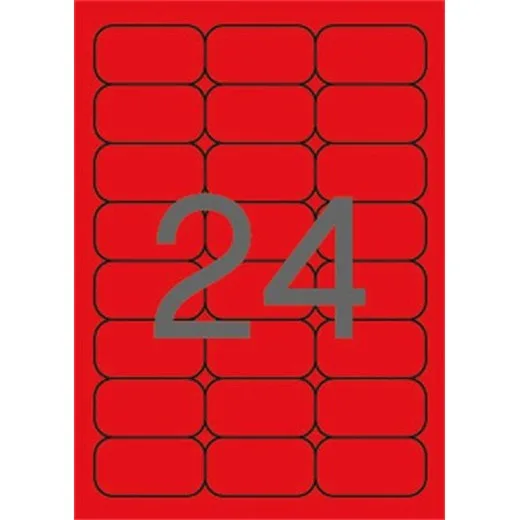 Etikety, 64x33,9 mm, farebné, zaoblené rohy, APLI, neónové červené, 480 etikiet/bal