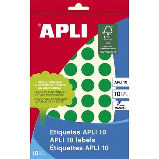 Etikety, okrúhle, priemer: 16 mm, ručne popisovateľné, farebné, APLI, zelené, 432 etikiet/bal
