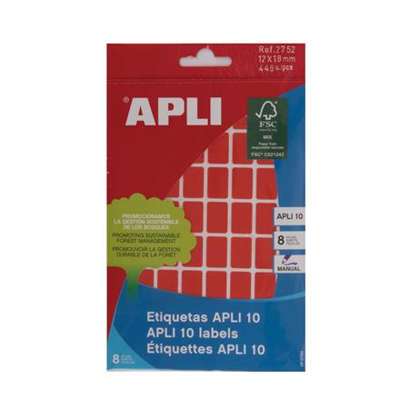 Etikety, 12x18 mm, ručne popisovateľné, farebné, APLI, červené, 448 etikiet/bal