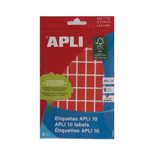 Etikety, 12x18 mm, ručne popisovateľné, farebné, APLI, červené, 448 etikiet/bal