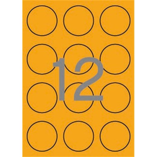 Etikety, okrúhle, priemer: 60 mm, farebné, APLI, neónovo oranžové, 240 etikiet/bal