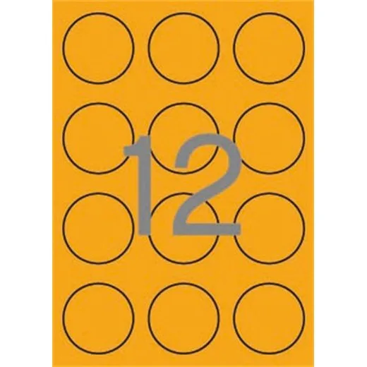 Etikety, okrúhle, priemer: 60 mm, farebné, APLI, neónovo oranžové, 240 etikiet/bal