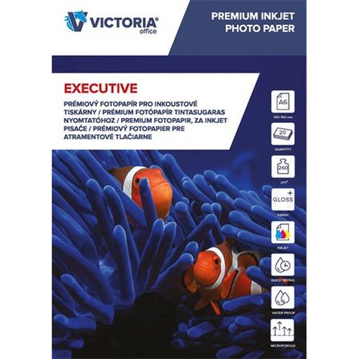 Fotopapier, pre atramentovú tlač, A6, 260 g, vysokolesklý, VICTORIA PAPER "Executive"