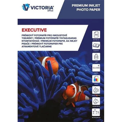 Fotopapier, pre atramentovú tlač, A6, 260 g, vysokolesklý, VICTORIA PAPER "Executive"