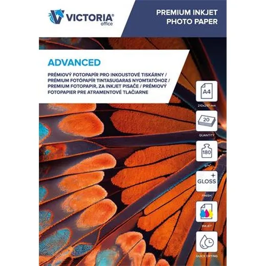 Fotopapier, pre atramentovú tlač, A4, 180 g, lesklý, VICTORIA PAPER "Advanced"