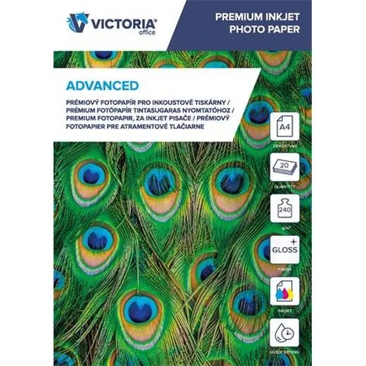 Fotopapier, pre atramentovú tlač, A4, 240 g, lesklý, VICTORIA PAPER "Advanced"