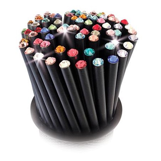 Ceruzky, v stojane, s rôznofarebnými krištáľmi, "MADE WITH SWAROVSKI ELEMENTS", 50 ks/bal