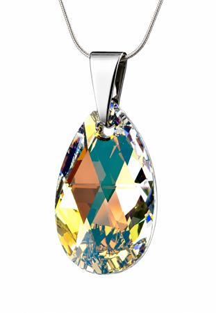 Retiazka, Made with SWAROVSKI® elements , s príveskom v tvare kvapky, biela, 16 mm