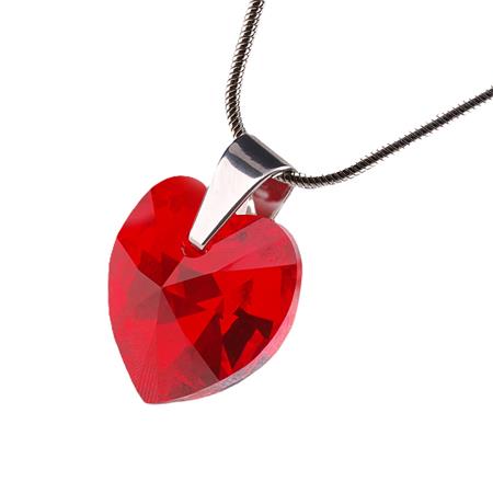 Retiazka, prívesok v tvare srdiečka, s light siam červeným krištáľom SWAROVSKI®, 18 mm, ART CRYSTELLA®