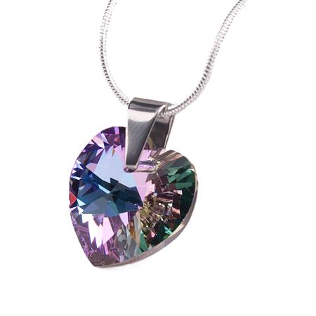 Retiazka, prívesok v tvare srdiečka, s fialovým opálovým krištáľom SWAROVSKI®, 18 mm, ART CRYSTELLA®