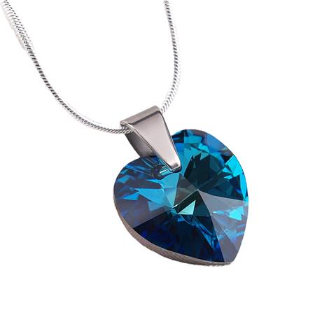 Retiazka, prívesok v tvare srdiečka, s bahama modrým krištáľom SWAROVSKI®, 18 mm, ART CRYSTELLA®