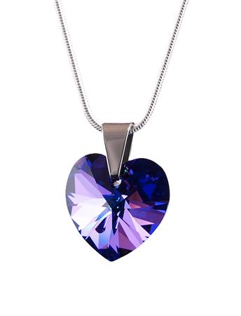 Retiazka, Made with Swarovski® elements, prívesok v tvare srdiečka, fialový