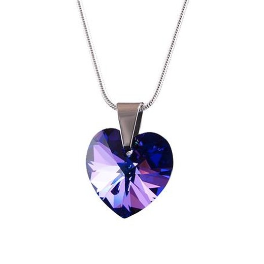 Retiazka, Made with Swarovski® elements, prívesok v tvare srdiečka, fialový