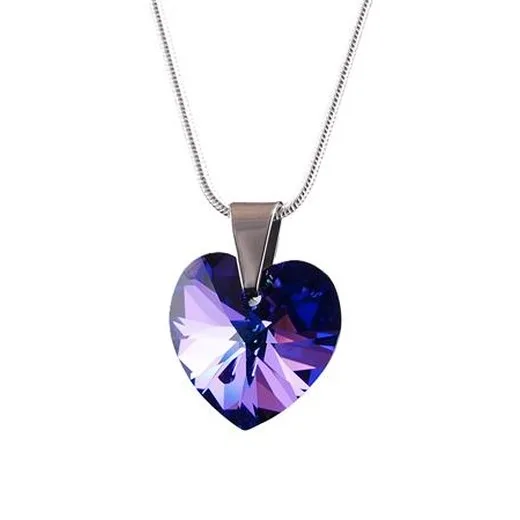 Retiazka, Made with Swarovski® elements, prívesok v tvare srdiečka, fialový
