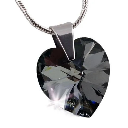Retiazka, prívesok v tvare srdiečka, s Black Diamond krištáľom SWAROVSKI®, 18 mm, ART CRYSTELLA®