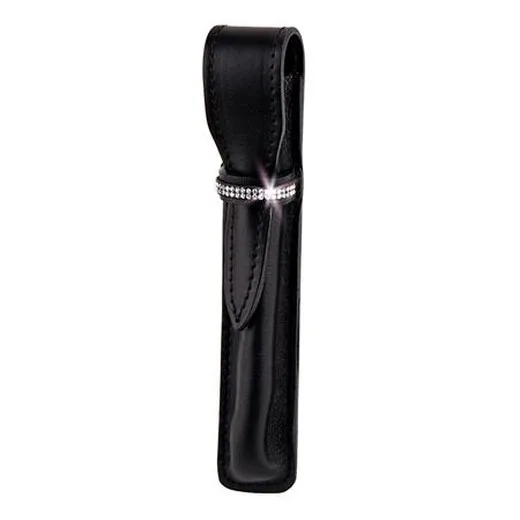 Puzdro na pero, čierne, kožené, SWAROVSKI® krištále v 2 radoch, 16 cm, ART CRYSTELLA®