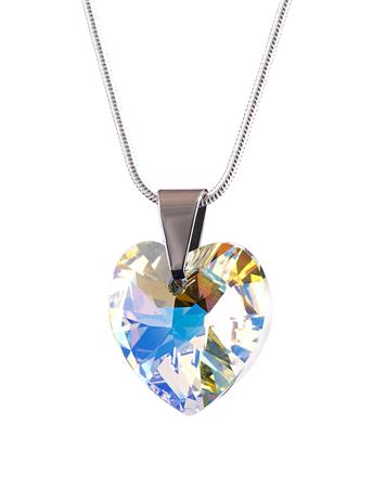 Retiazka, prívesok v tvare srdiečka, s bielym opálovým krištáľom SWAROVSKI®, 18 mm, ART CRYSTELLA®